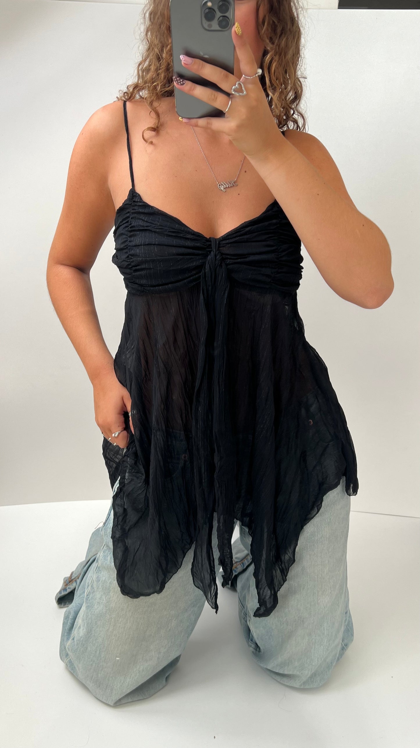 00s black mesh babydoll cami- size S
