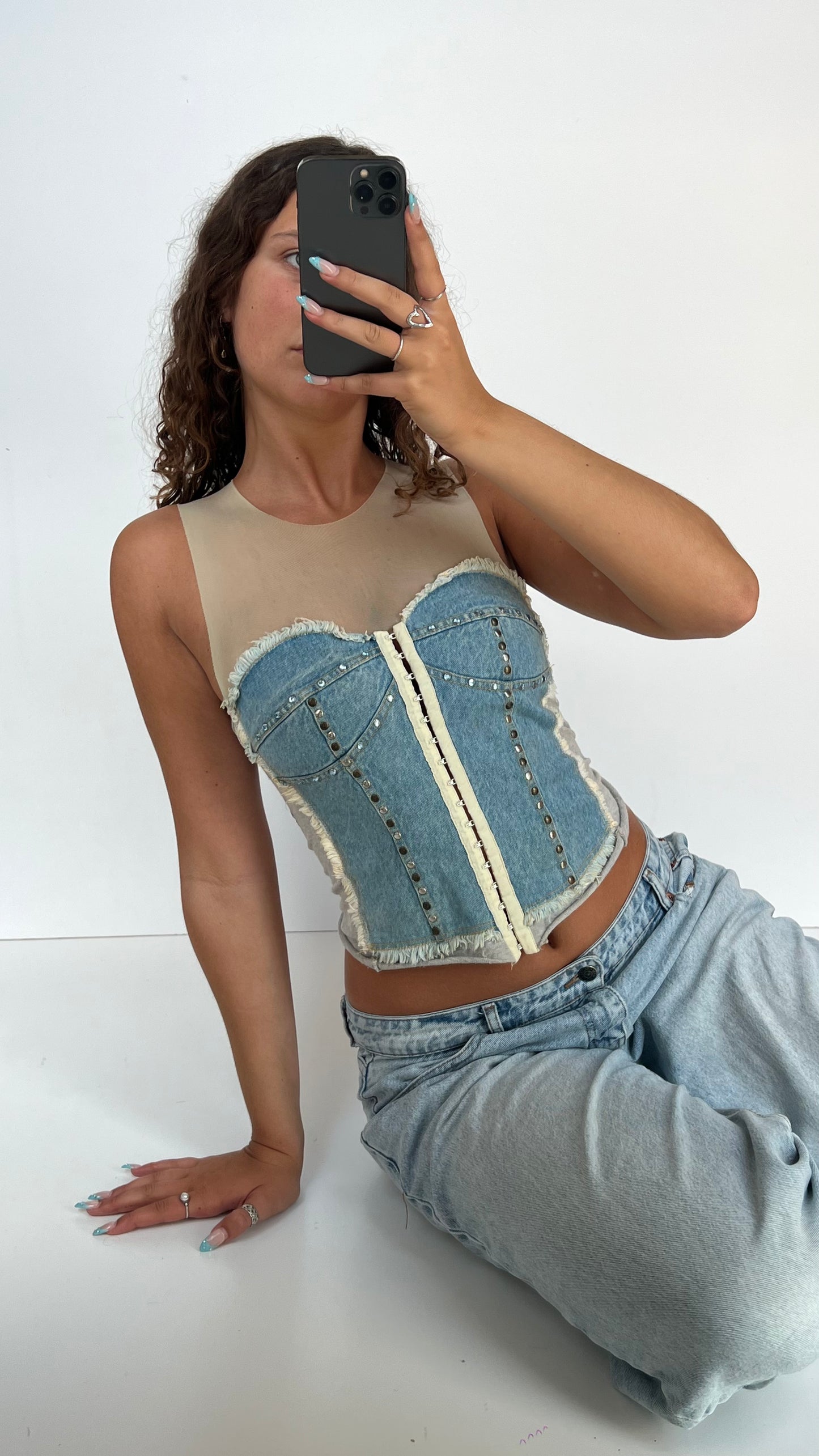 00s denim mesh top- size XS