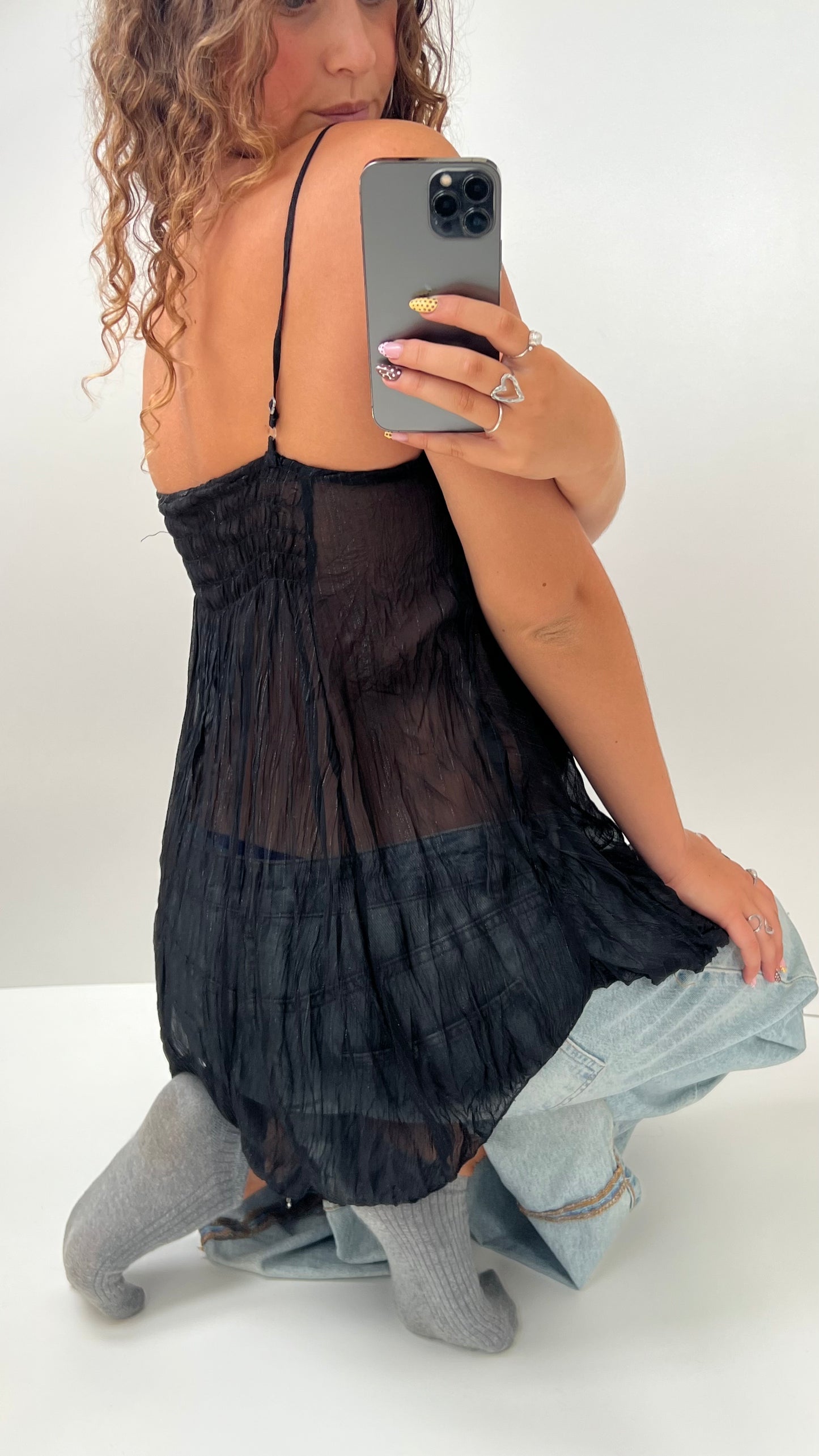 00s black mesh babydoll cami- size S
