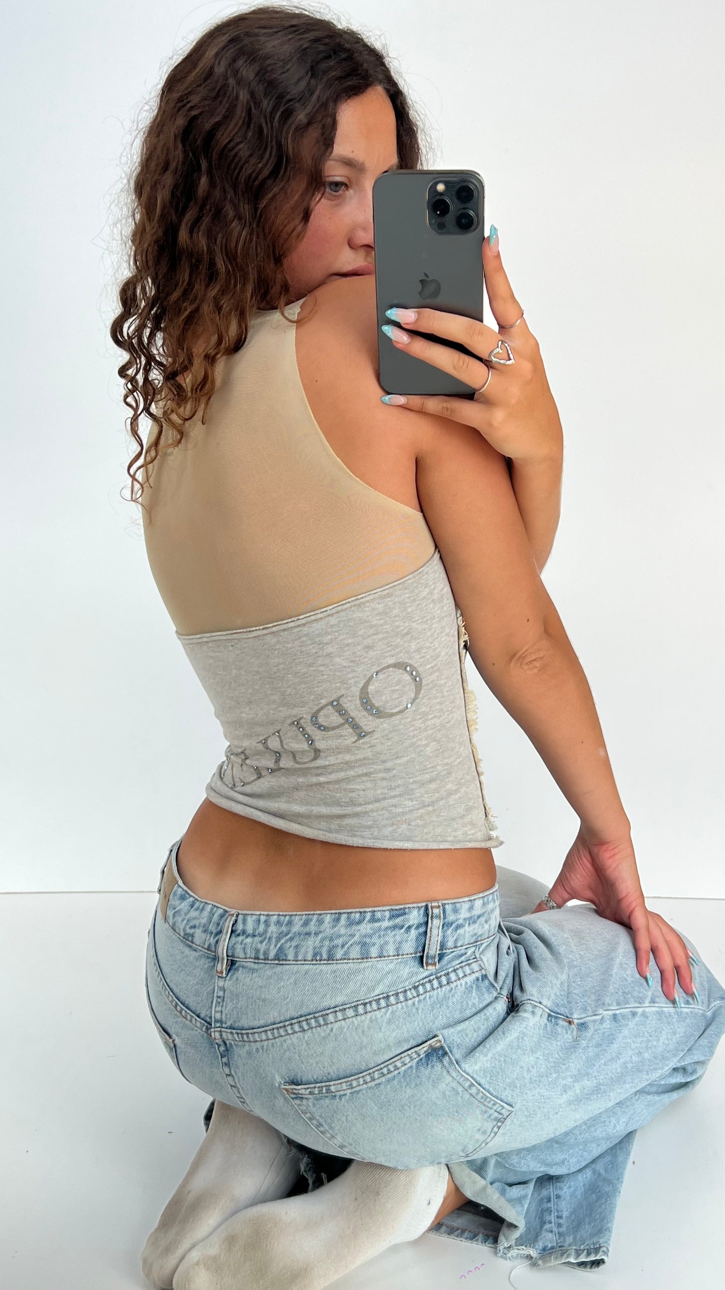00s denim mesh top- size XS