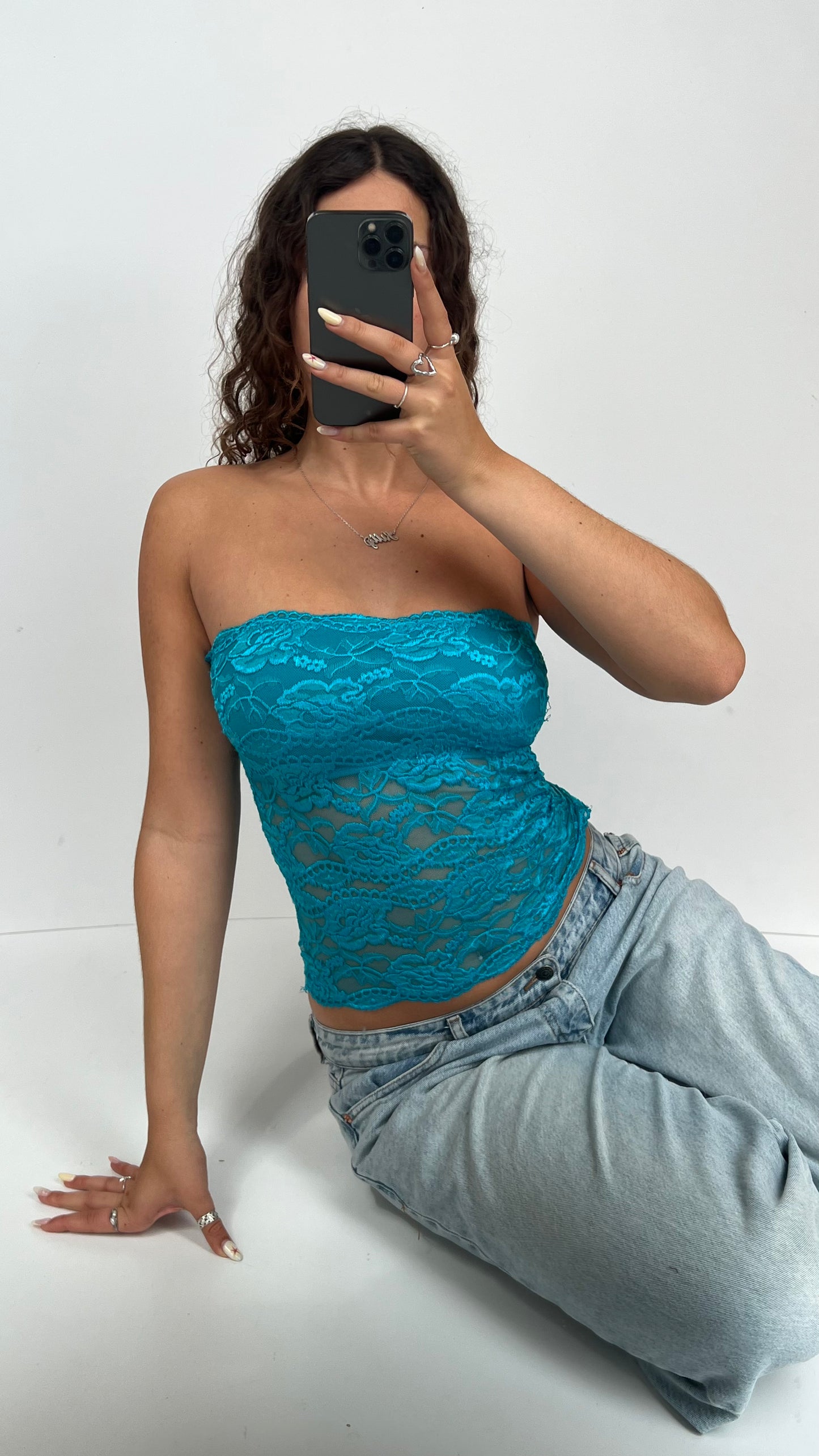 00s blue lace tank top- size M