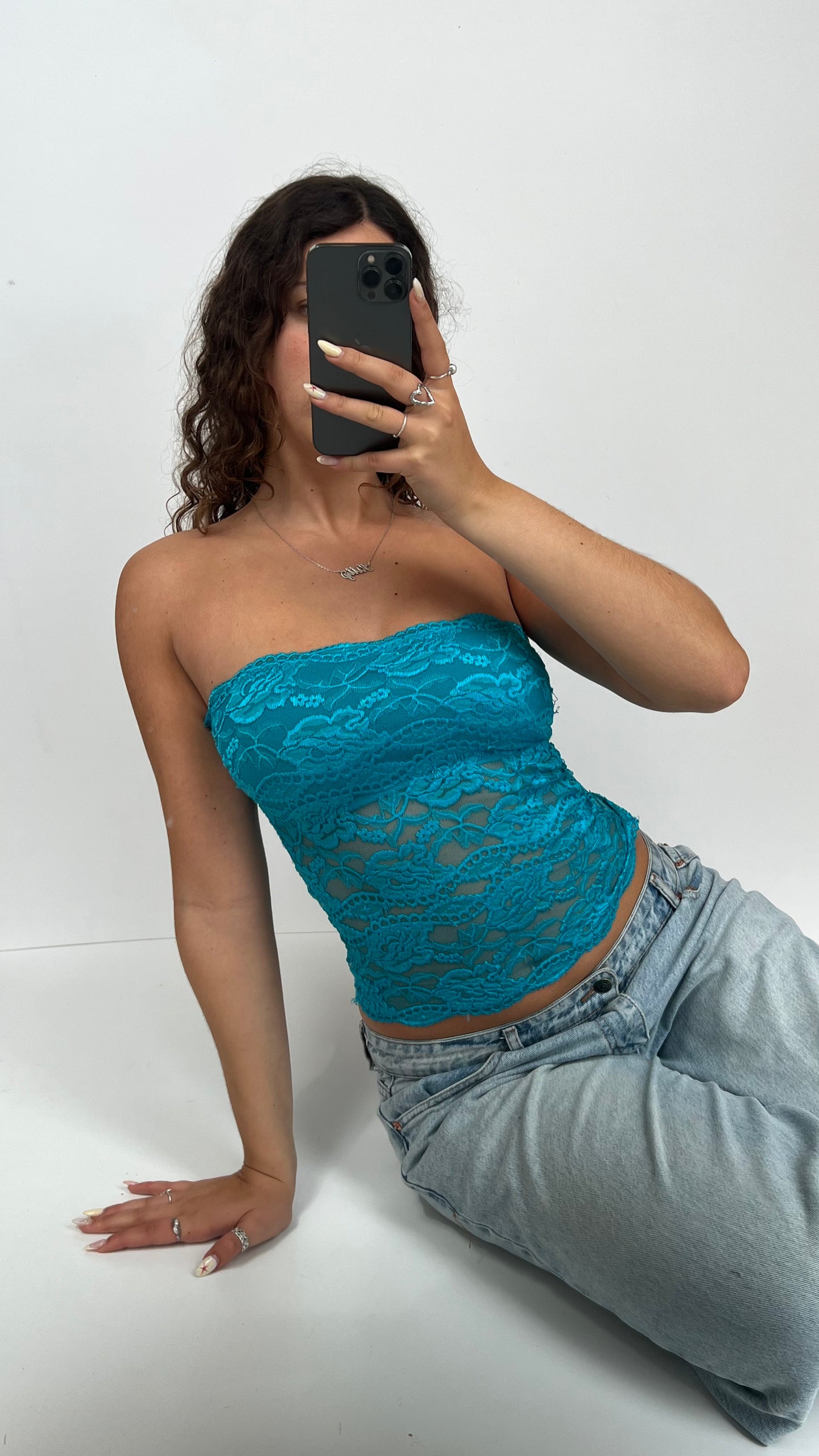00s blue lace tank top- size M