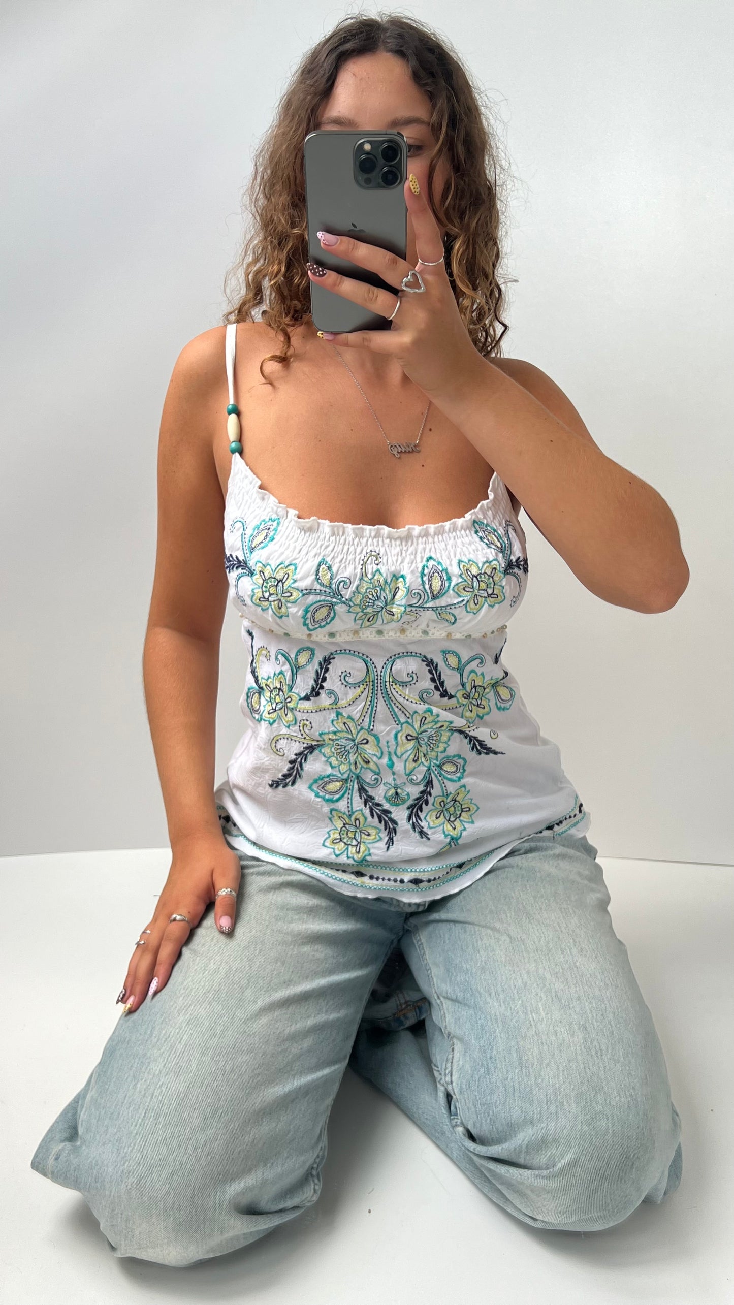00s white embroidered cami- size M