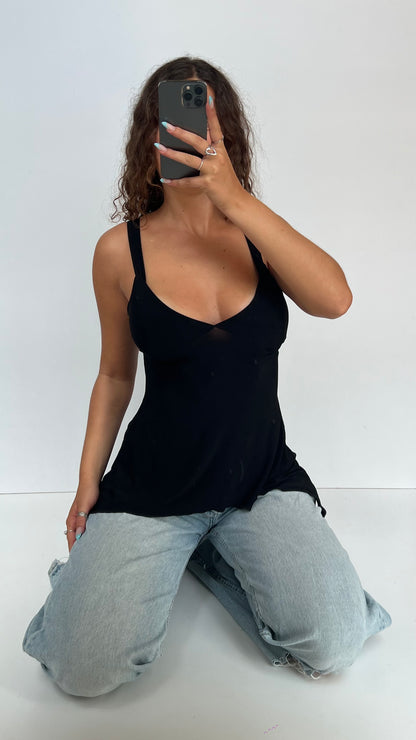 00s black asymmetric cami- size M