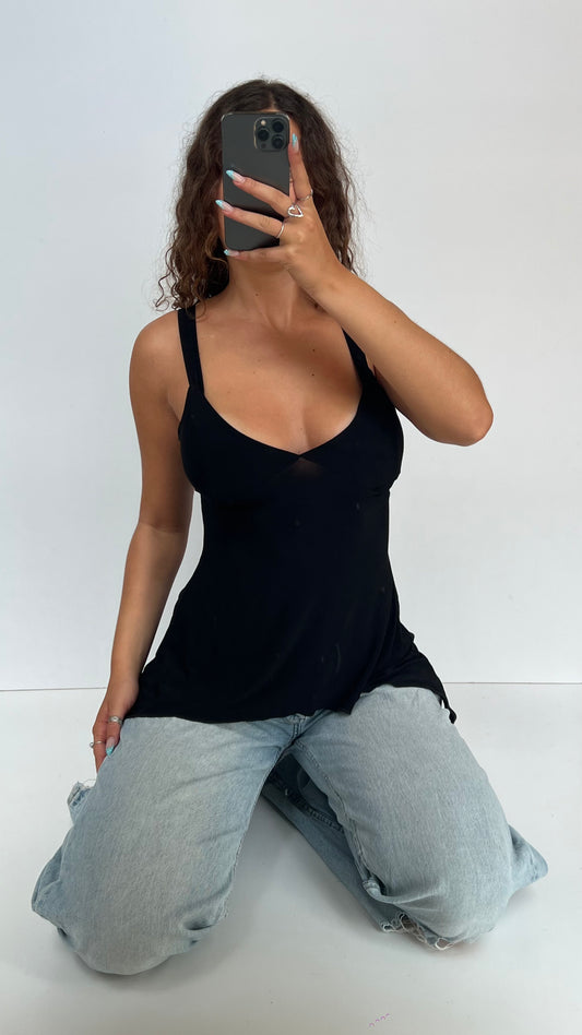 00s black asymmetric cami- size M
