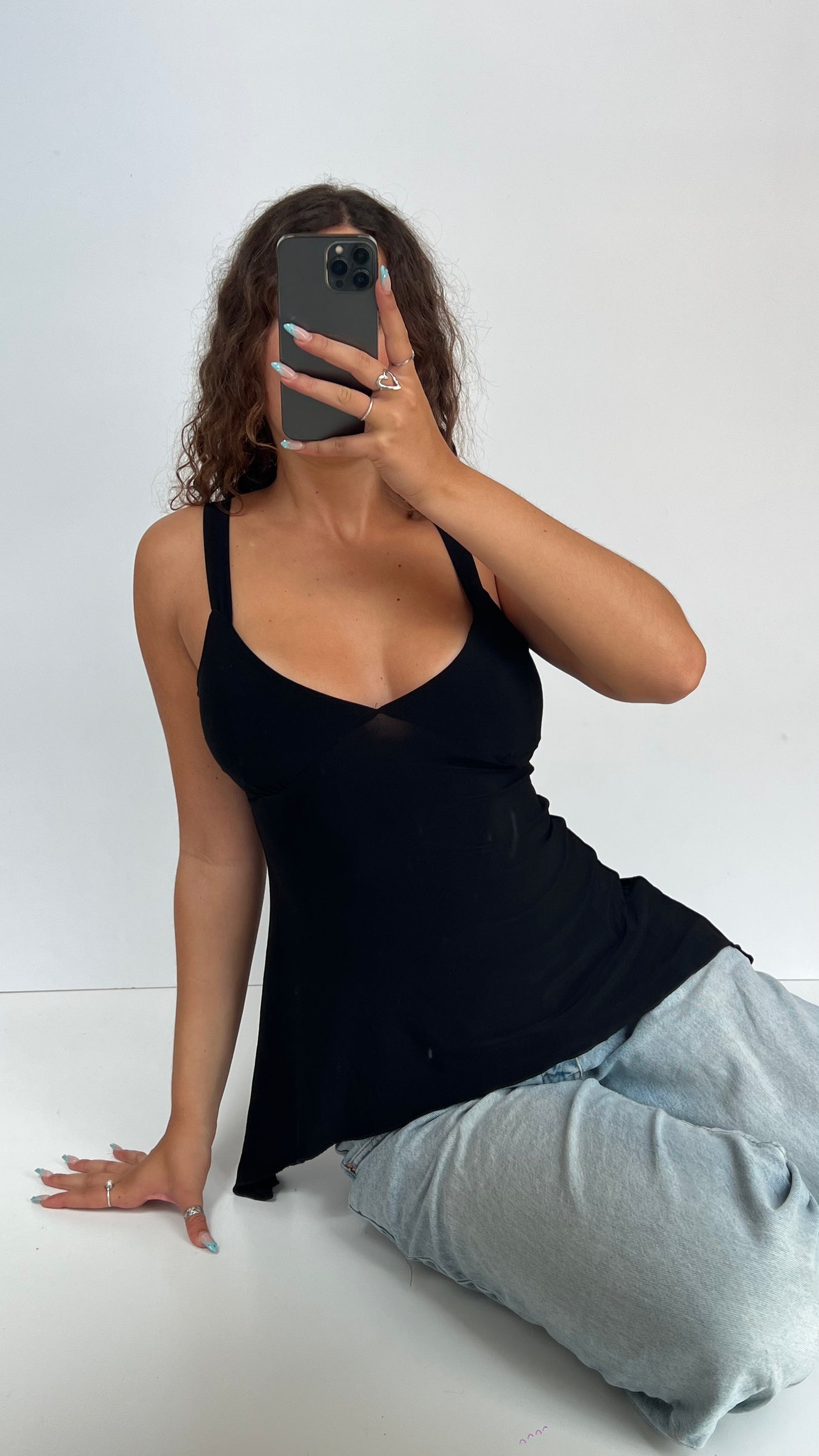 00s black asymmetric cami- size M