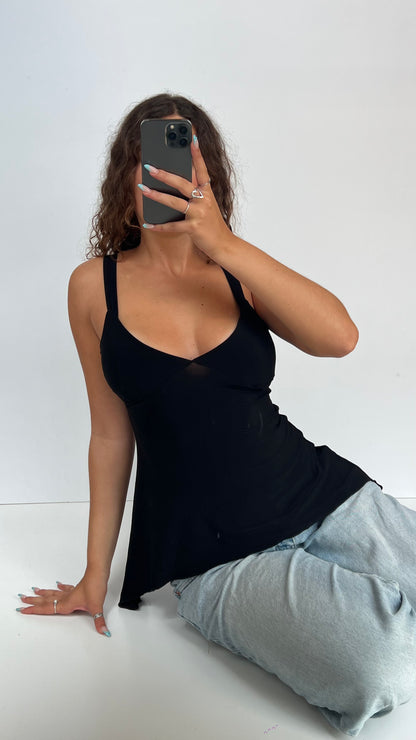 00s black asymmetric cami- size M