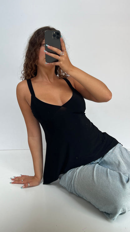 00s black asymmetric cami- size M