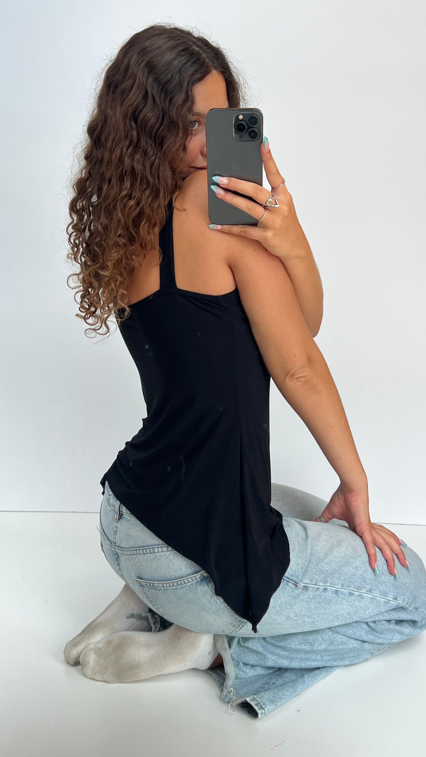 00s black asymmetric cami- size M