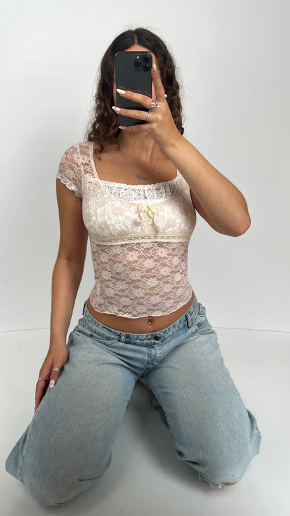 00s pink lace top- size XS