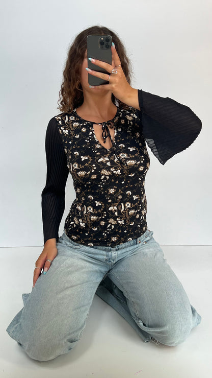 00s black floral top- size S