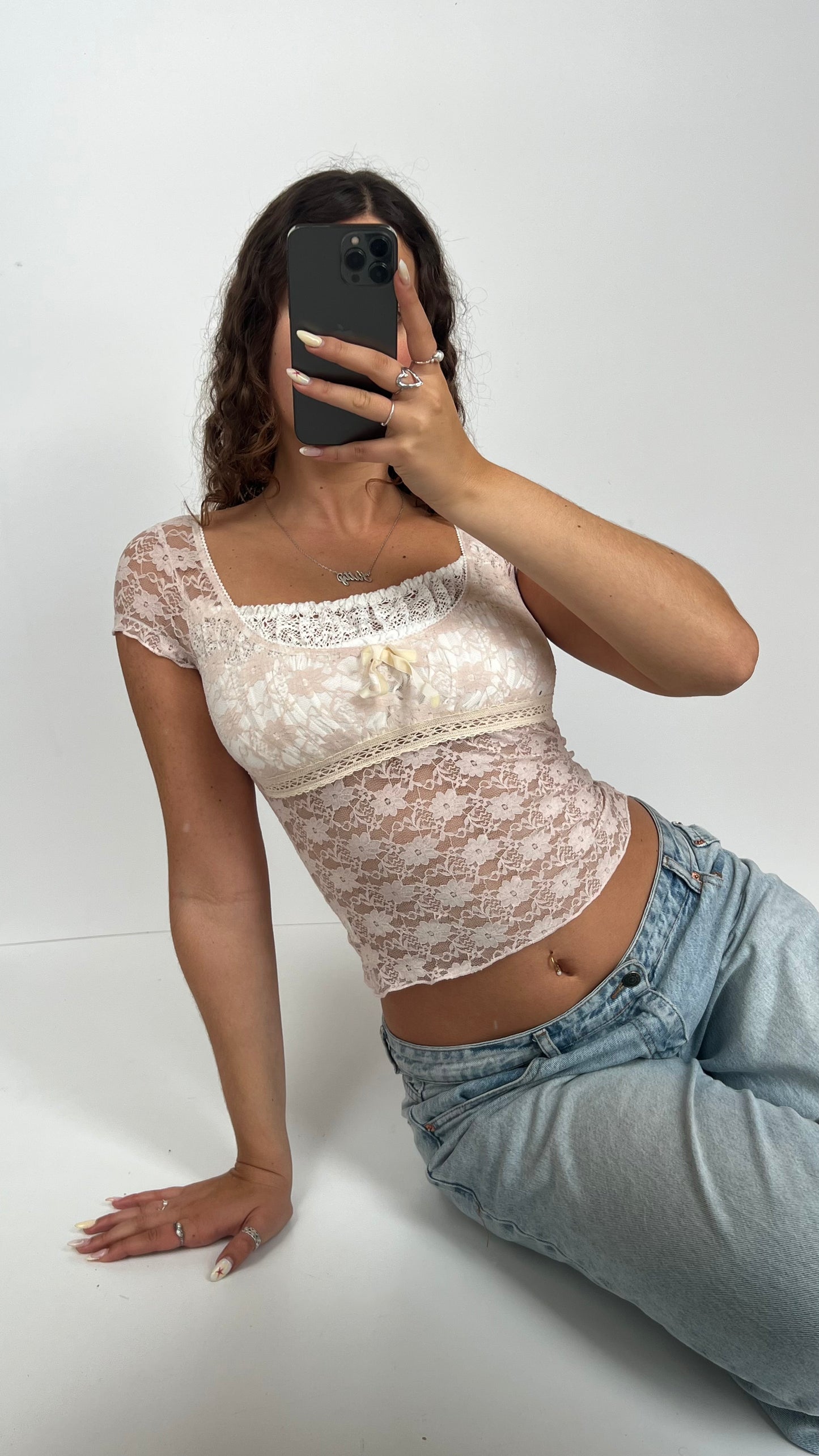 00s pink lace top- size XS