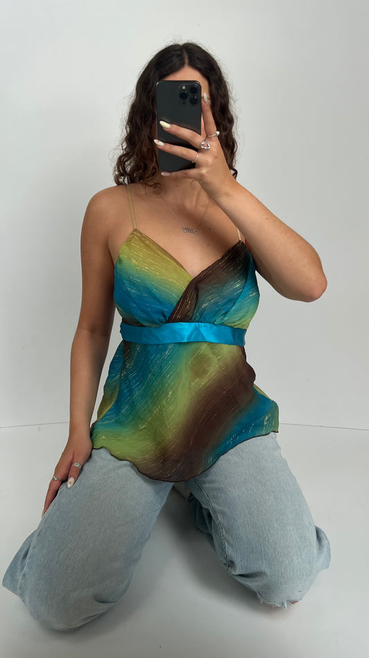 00s blue brown mesh cami- size LL