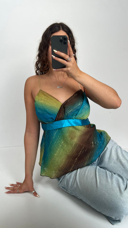 00s blue brown mesh cami- size LL