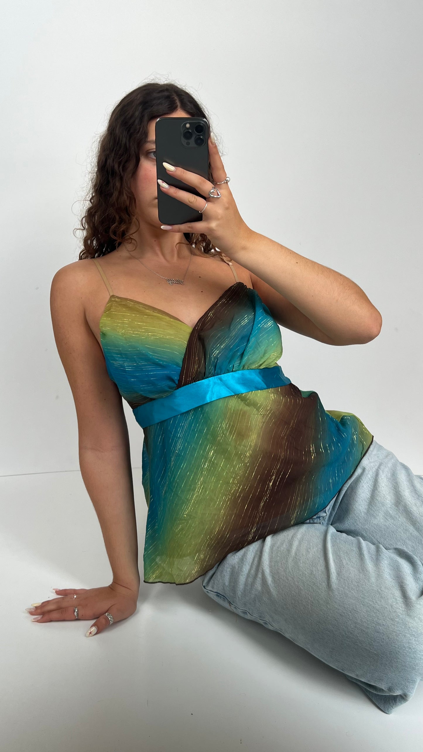 00s blue brown mesh cami- size LL