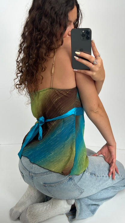 00s blue brown mesh cami- size LL