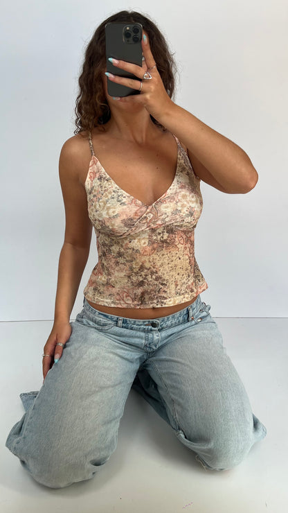00s brown floral mesh cami- size M