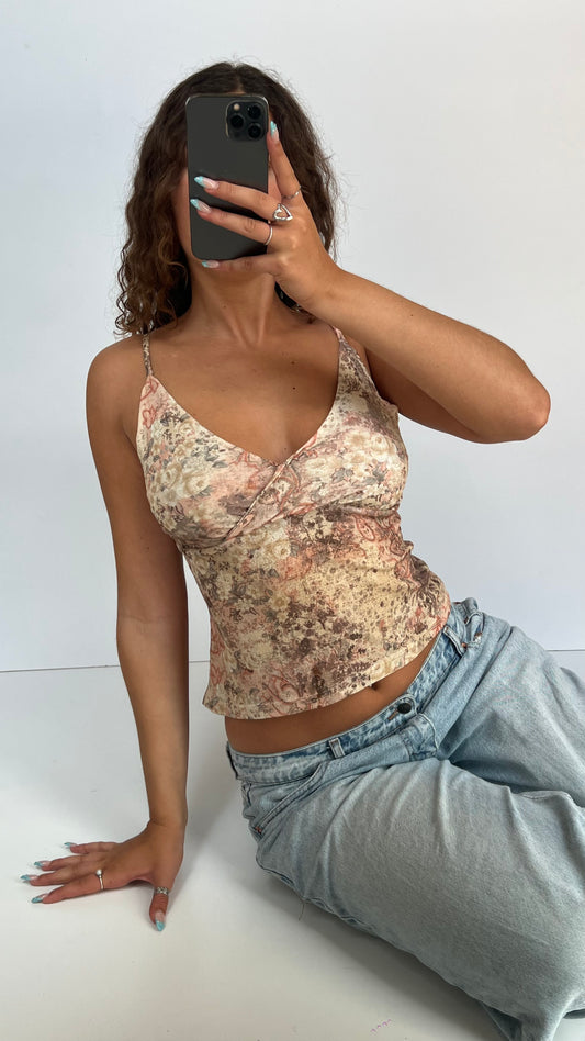 00s brown floral mesh cami- size M