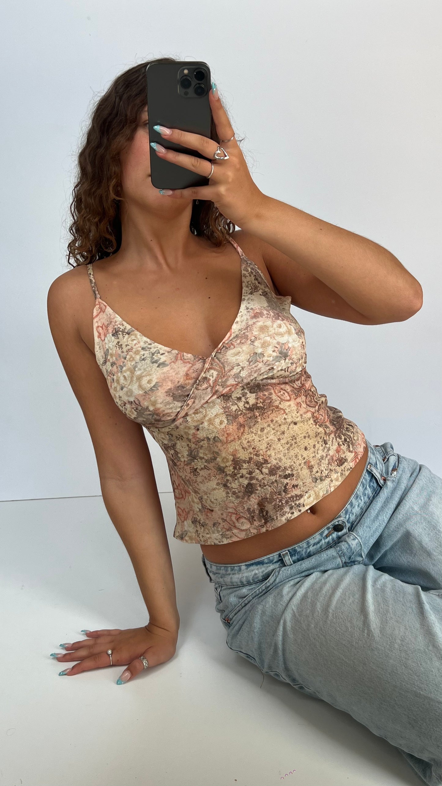 00s brown floral mesh cami- size M