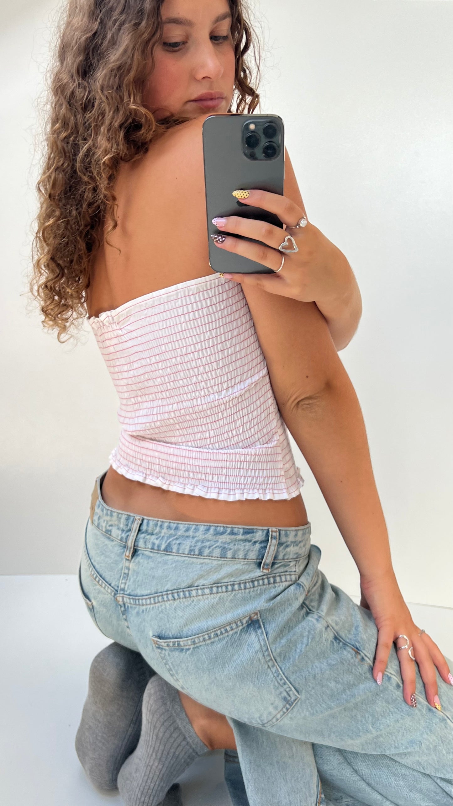 00s white red strapless cami- size M