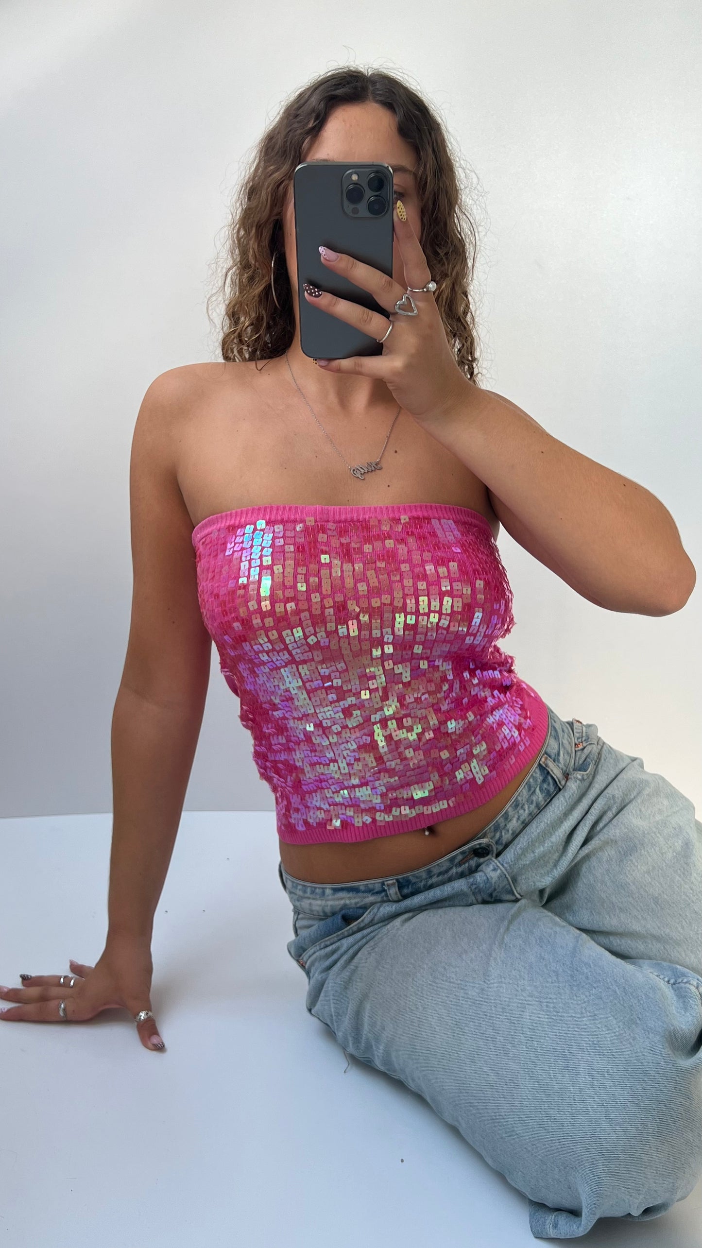 00s pink sequin cami- size S
