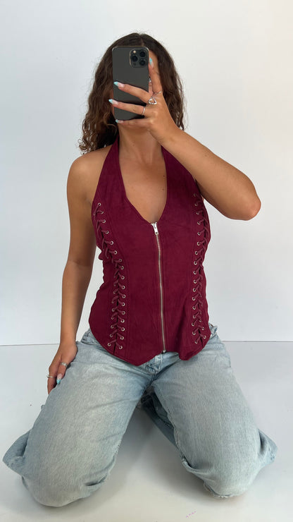 00s burgundy halter top- size L