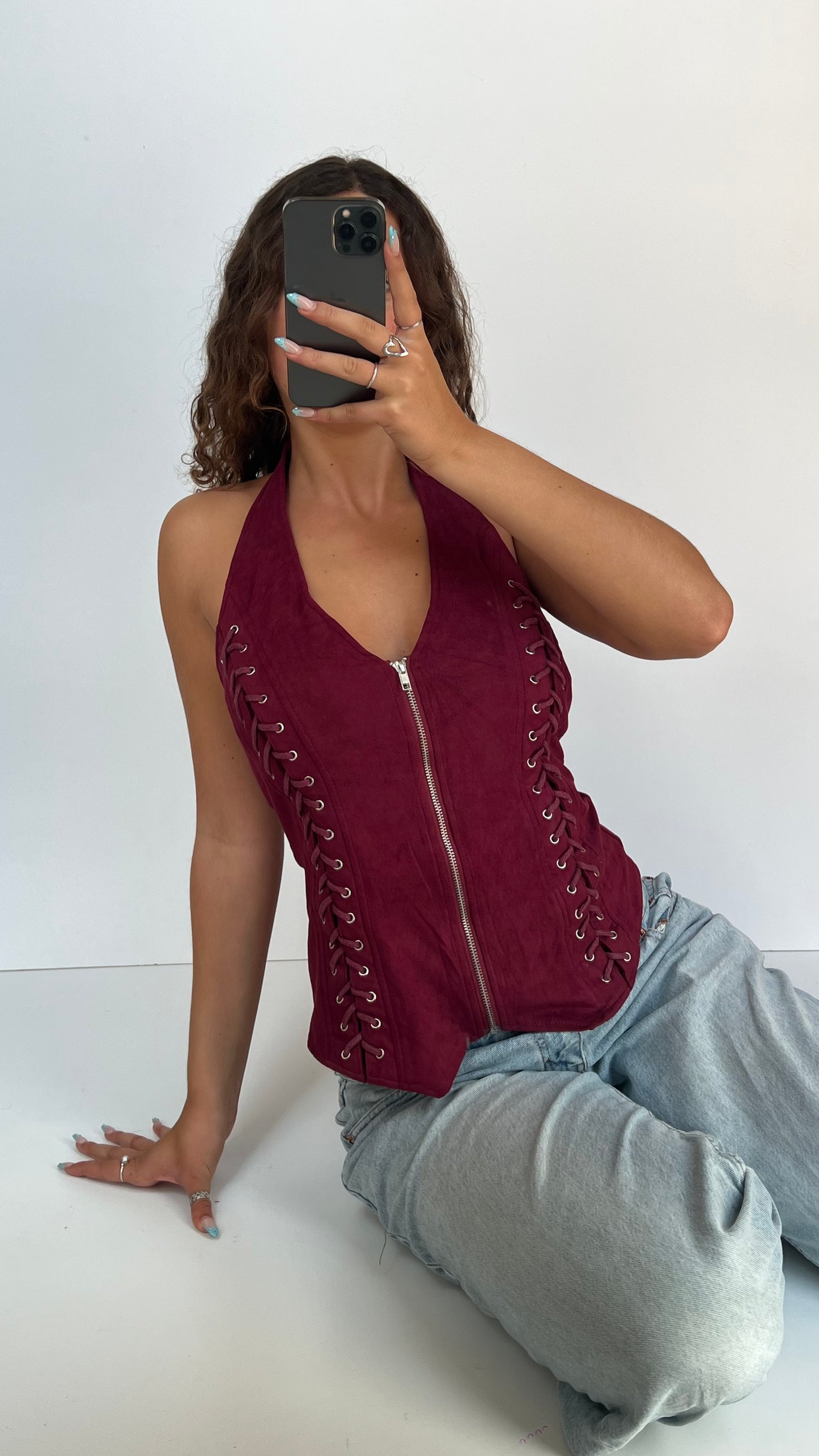 00s burgundy halter top- size L