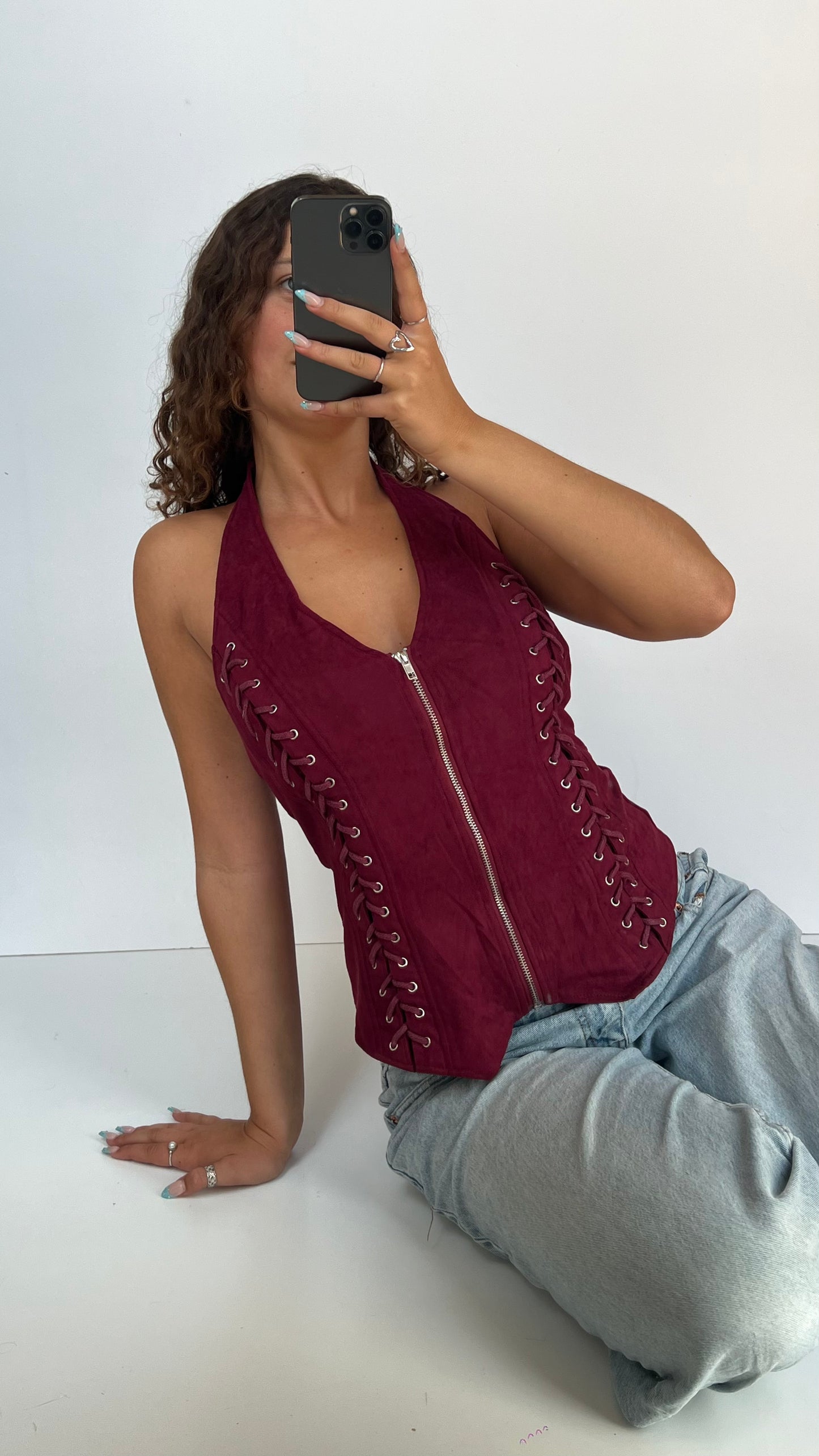 00s burgundy halter top- size L