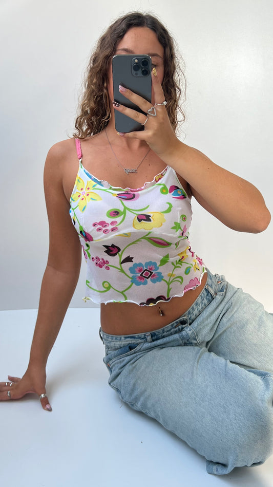 00s white floral mesh cami- size S