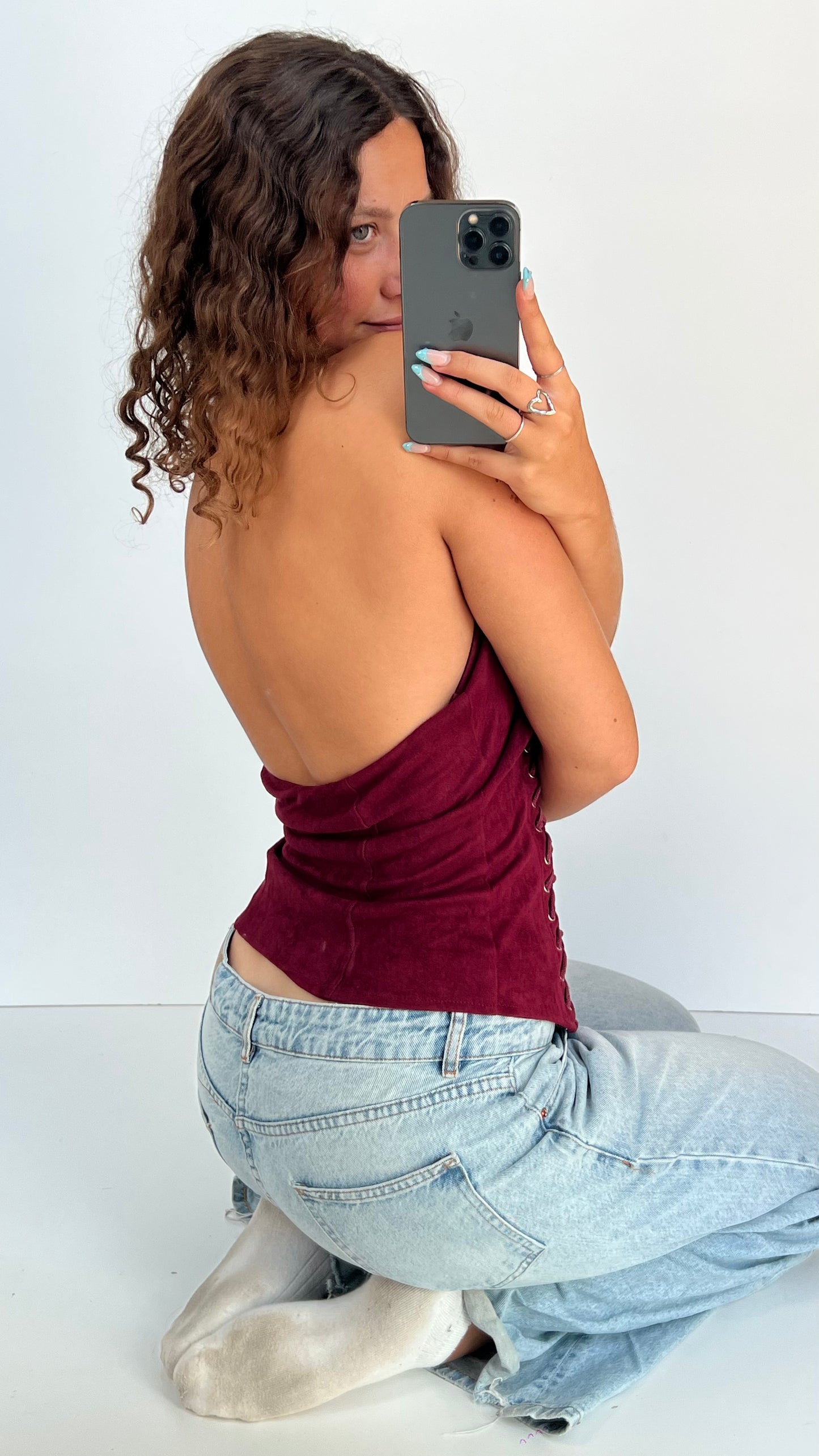 00s burgundy halter top- size L