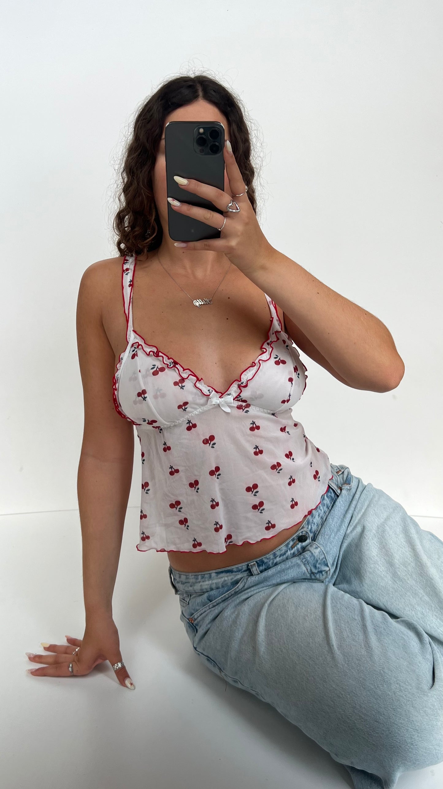 00s white cherry cami- size S