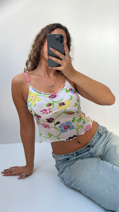 00s white floral mesh cami- size S