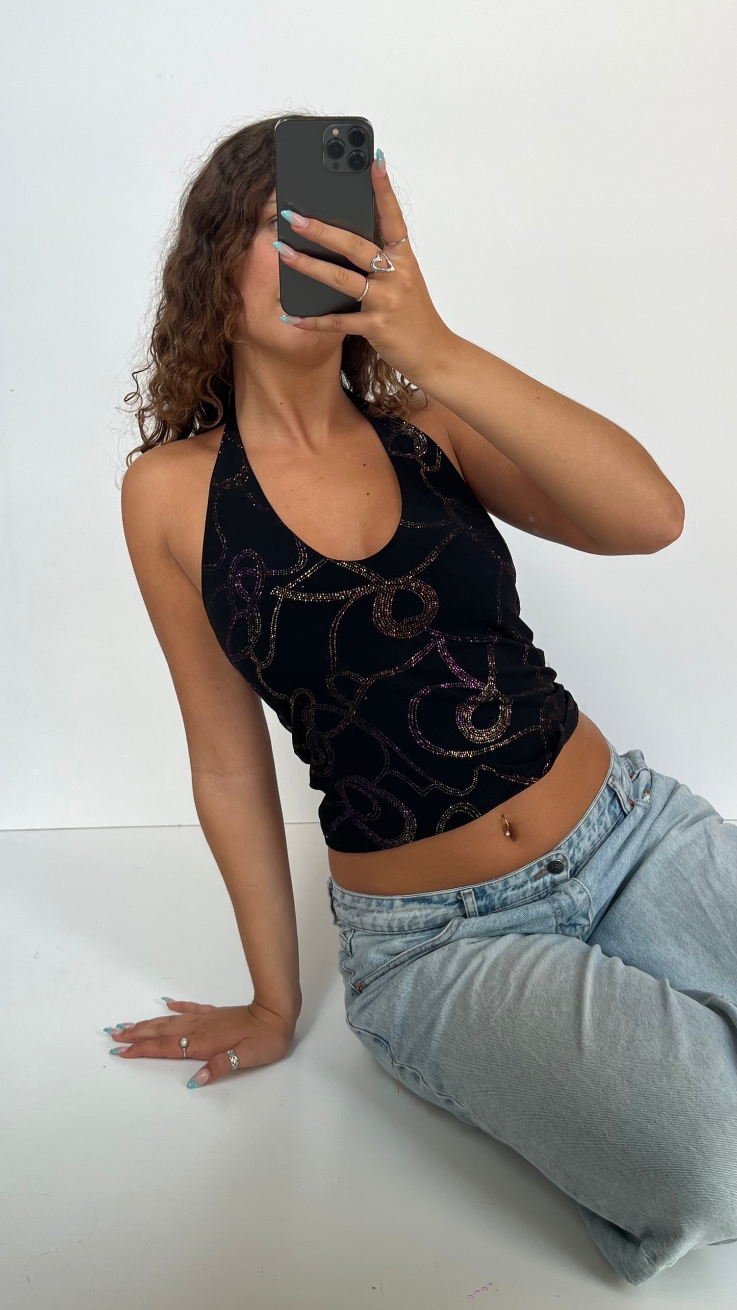 00s black glitter cami- size M