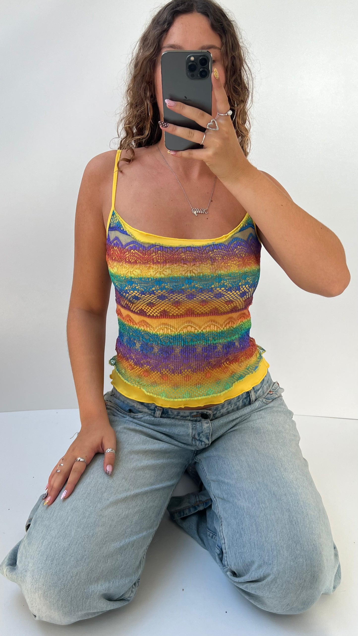 00s yellow crochet cami- size S