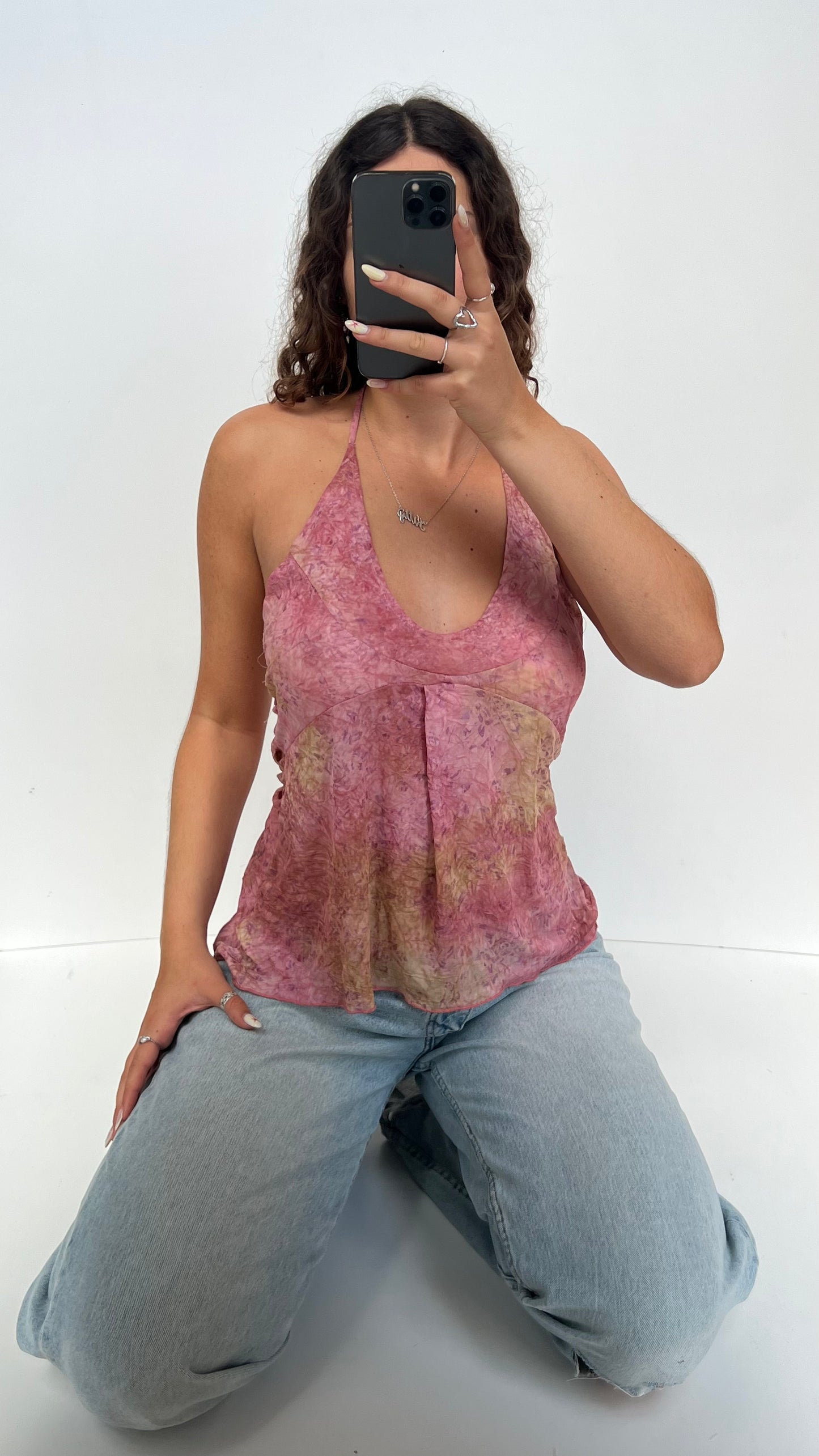00s pink mesh babydoll cami- size M