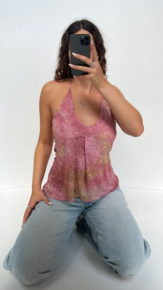 00s pink mesh babydoll cami- size M