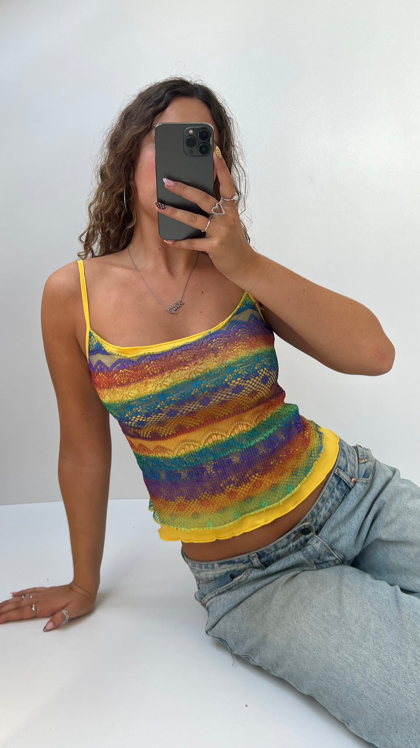 00s yellow crochet cami- size S