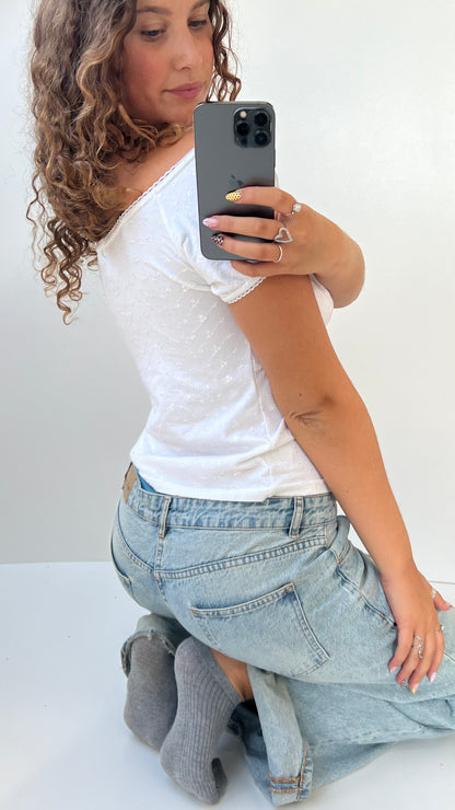 00s white milkmaid top- size L