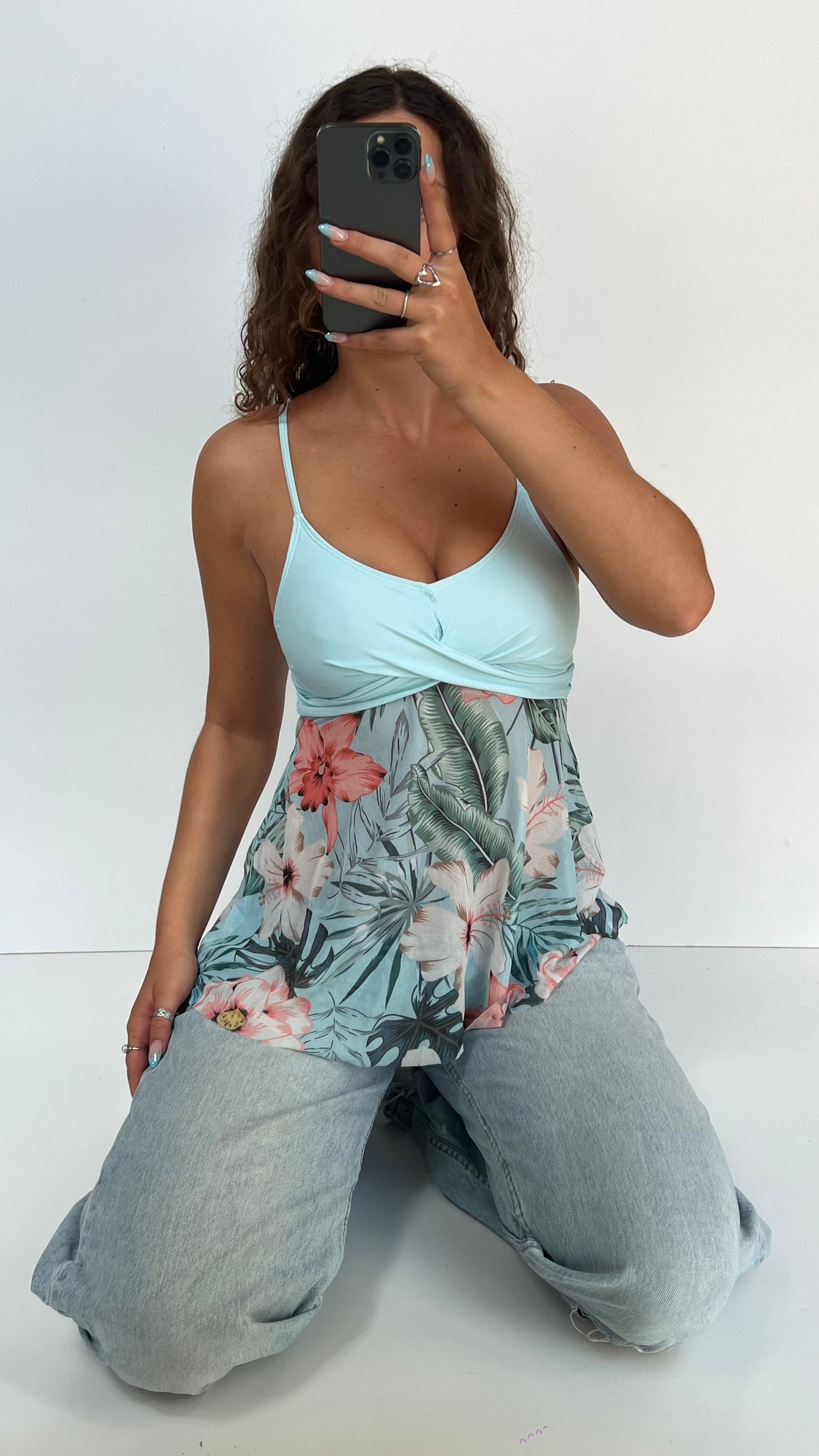 00s teal floral cami- size XS