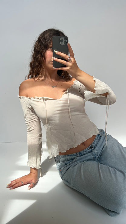 00s cream mesh long sleeve top- size S