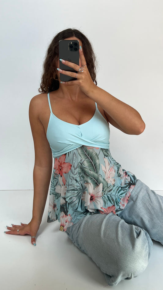 00s teal floral cami- size XS