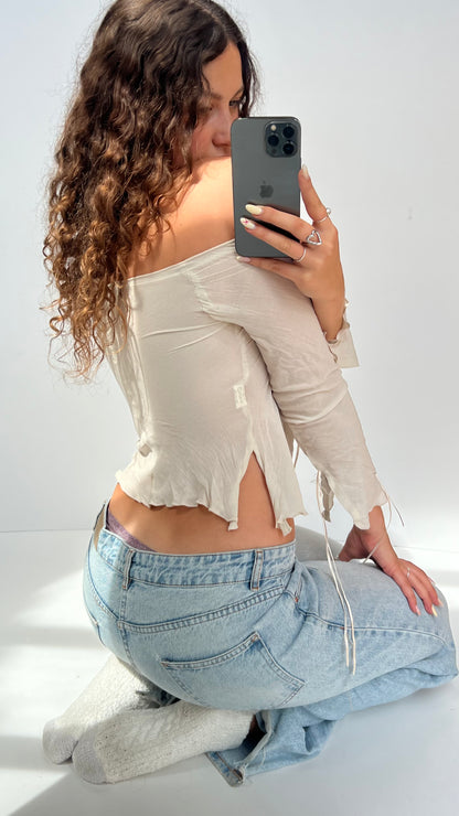 00s cream mesh long sleeve top- size S
