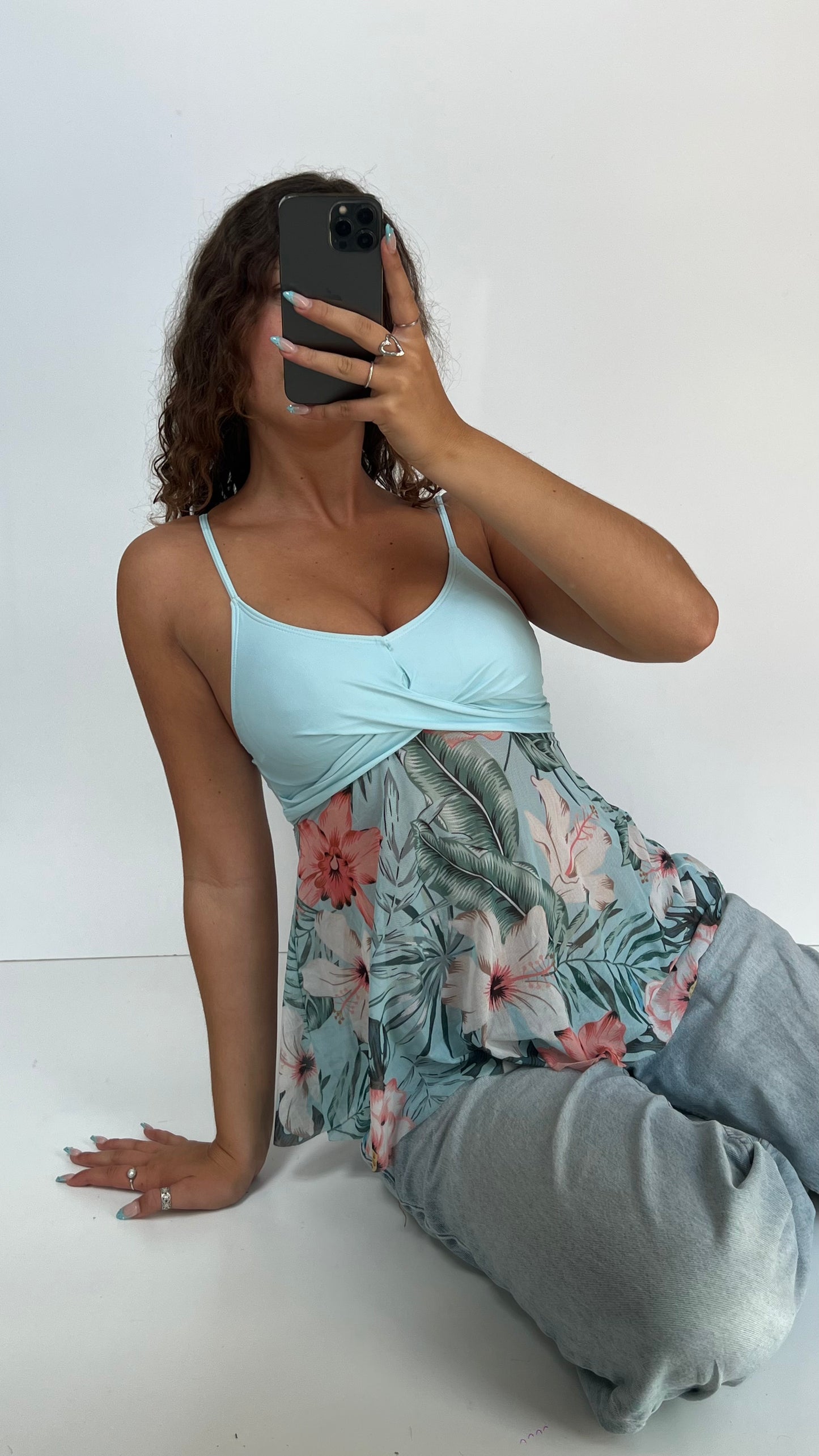 00s teal floral cami- size XS