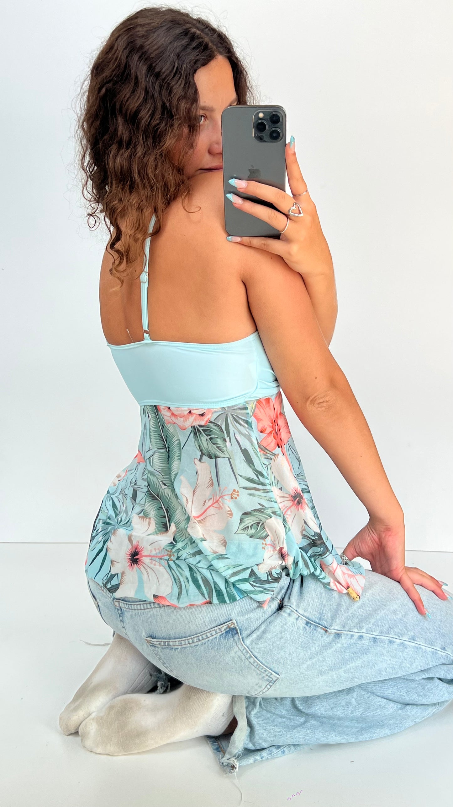 00s teal floral cami- size XS