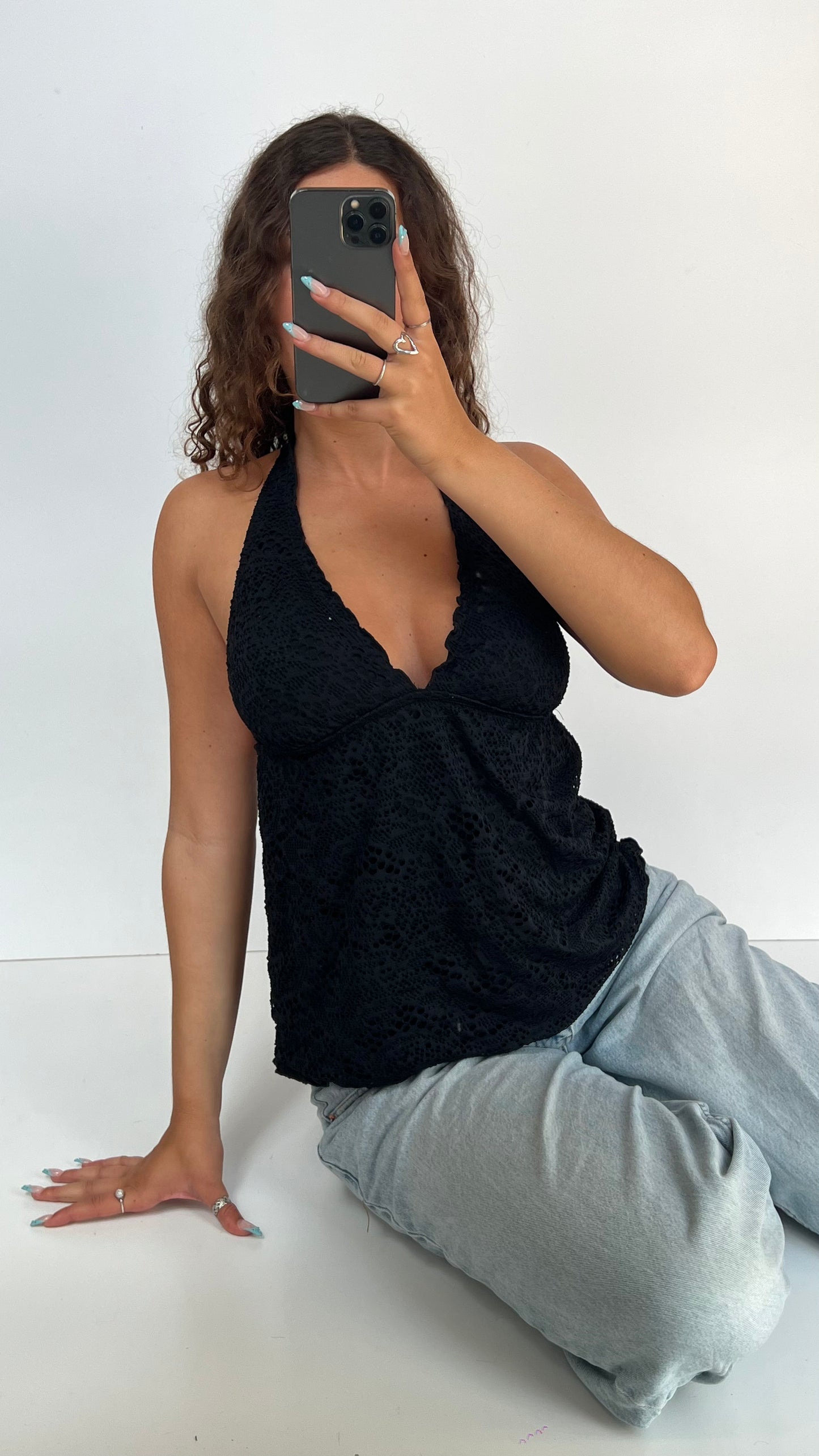 00s black crochet cami- size L
