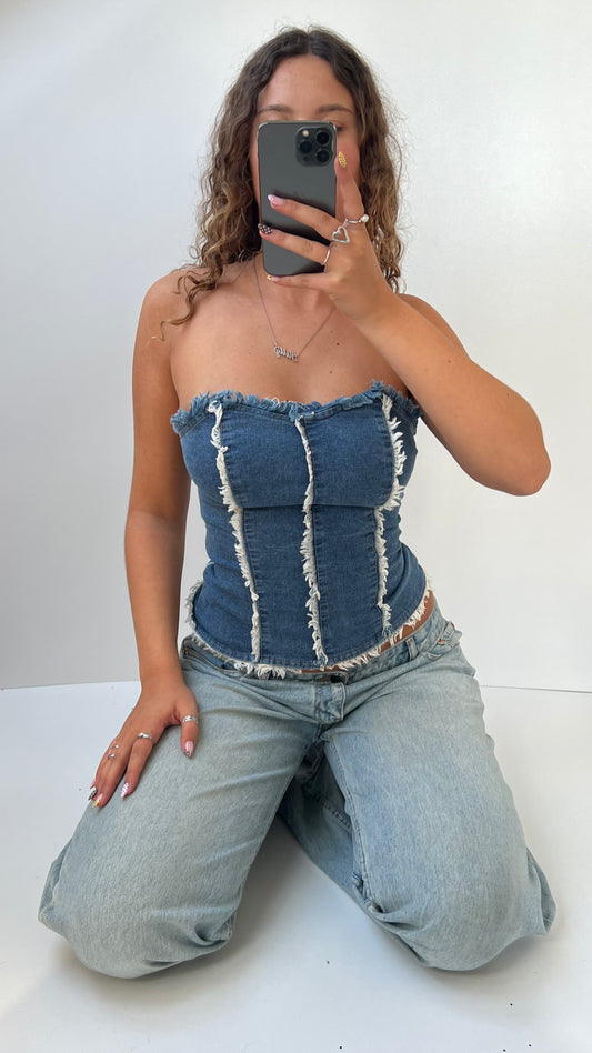 00s strapless denim cami- size S