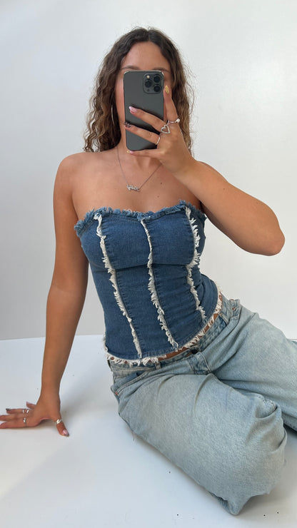 00s strapless denim cami- size S