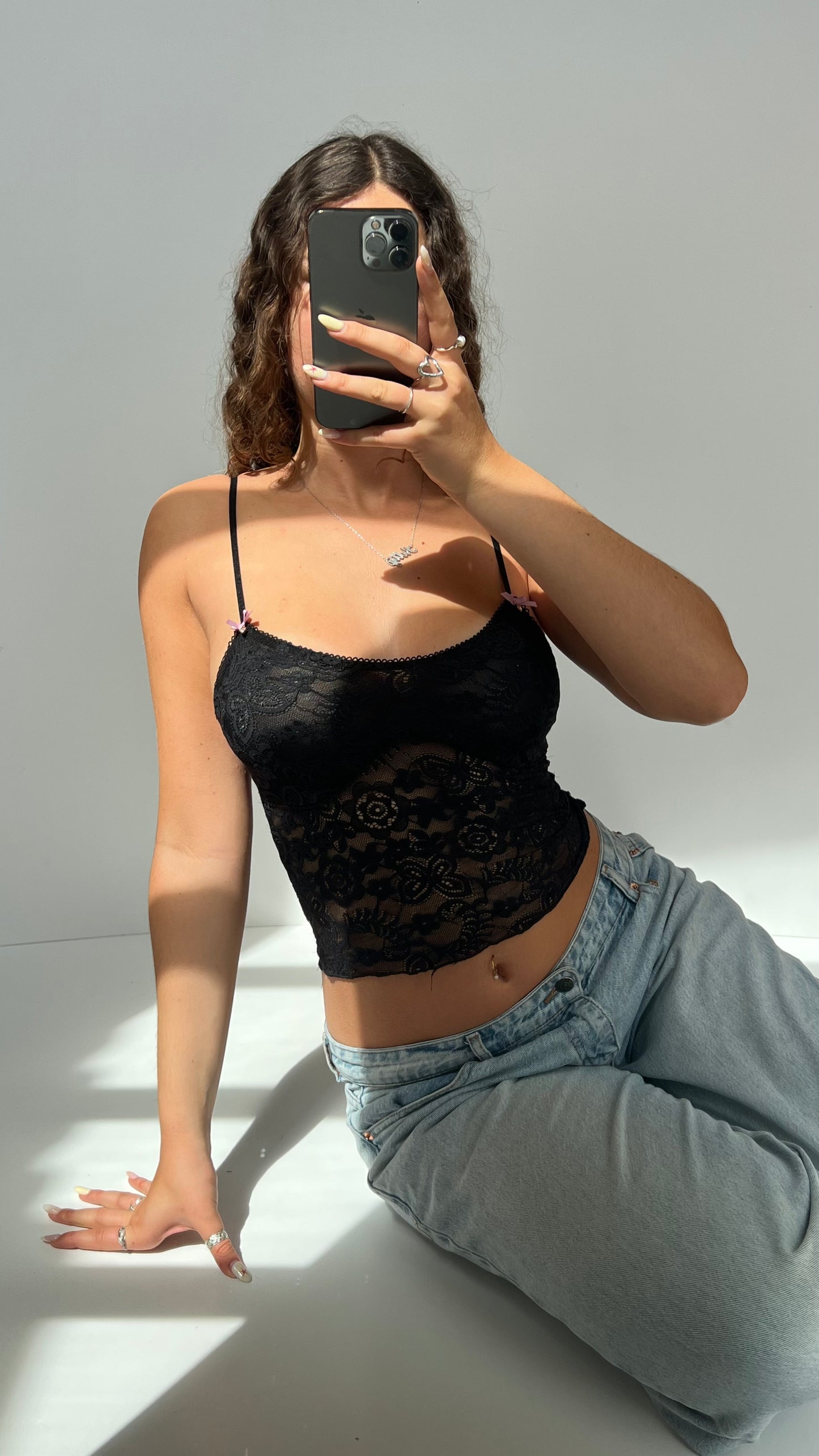 00s black lace cami- size S