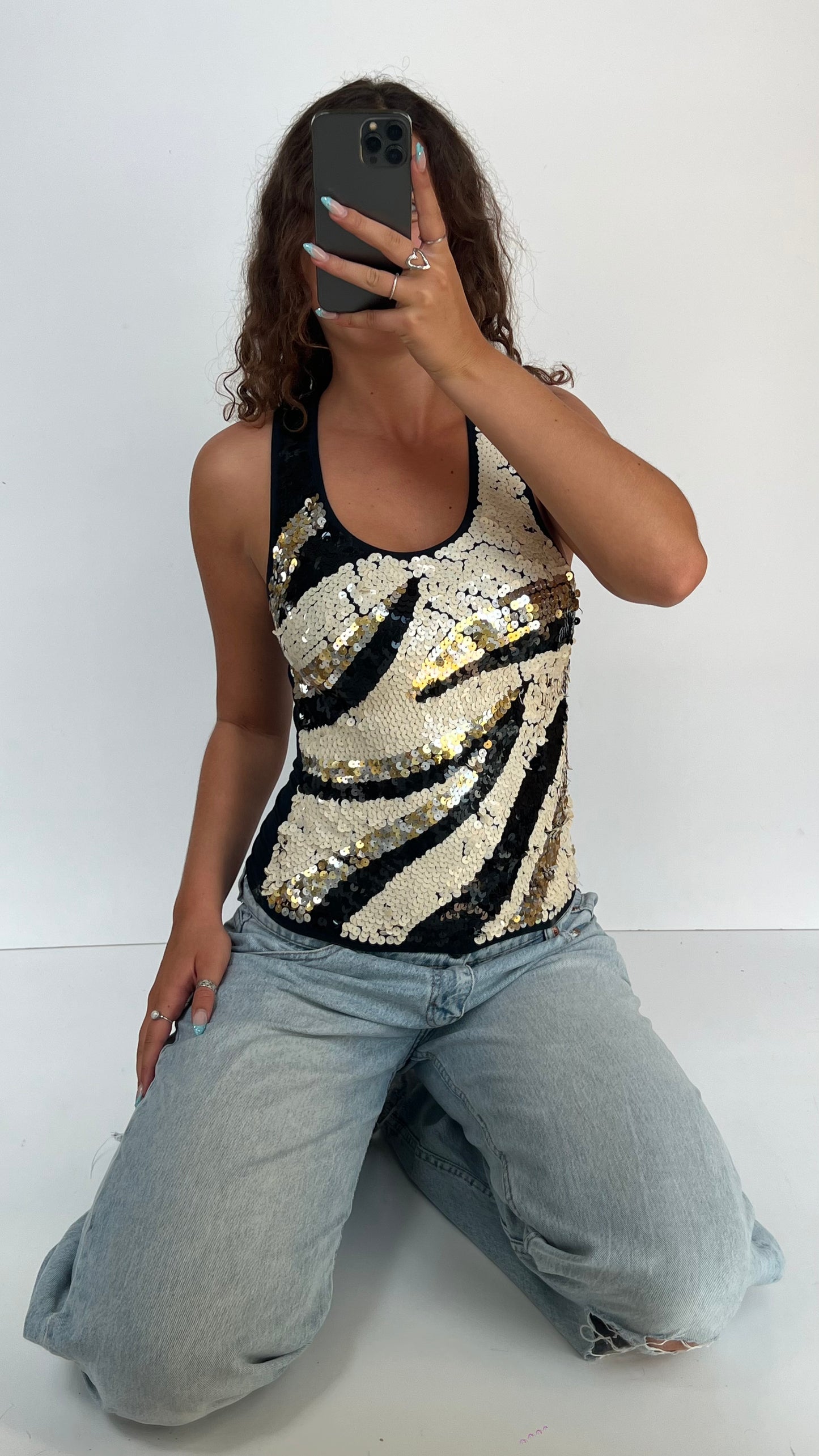 00s black sequin tank top- size S