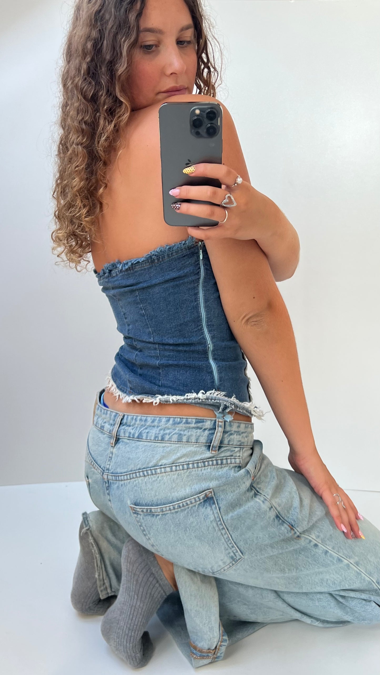 00s strapless denim cami- size S
